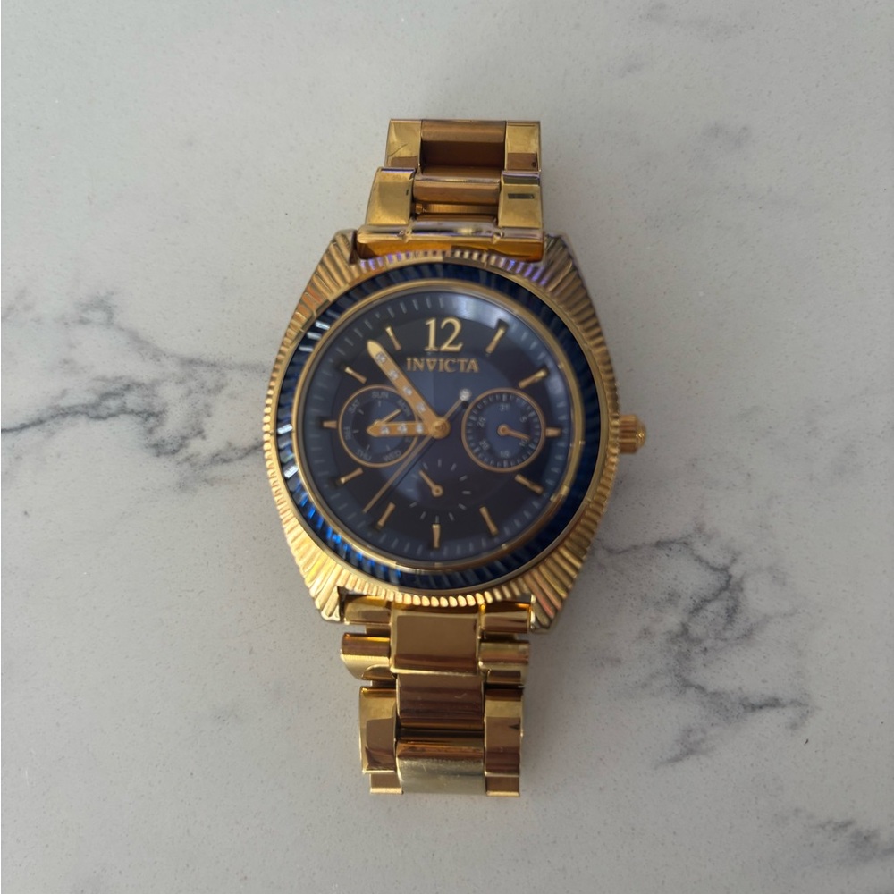 Invicta Gold Watch with Deep Blue Dial